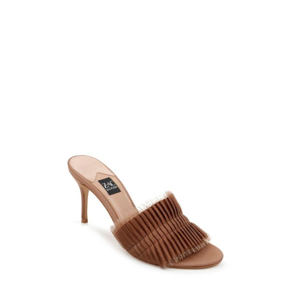 ZAC ZAC POSEN Womens Beige Pleated Venecia Toe Stiletto Slip On Sandals 6.5 M